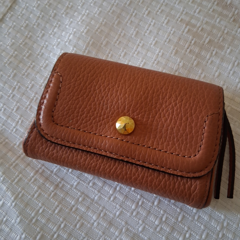 Annabel Ingall Tan Pebbled Leather Wallet with Gold Button